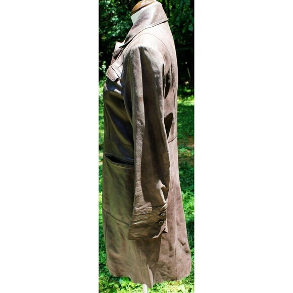 John Carlisle Vtg-look Leather Coat Long Womens Lg Steampunk Cosplay Brown Aged - Picture 6 of 12